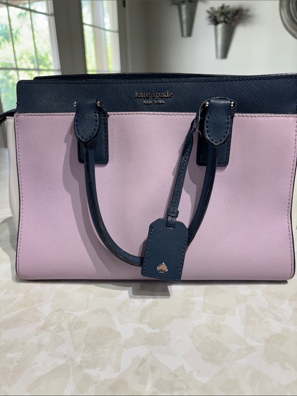 kate spade Pink and Navy Saffiano Leather Satchel